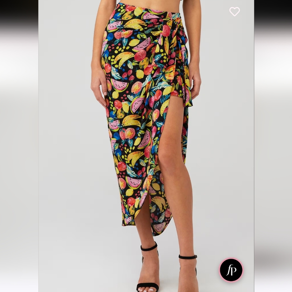 Colorful Fruit Print Wrap Me Up Skirt by Show Me Your MuMu, SZ XS, NWT